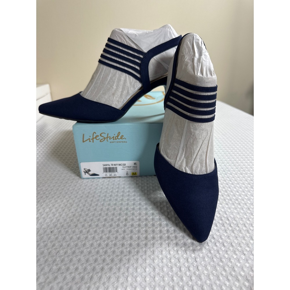 LifeStride Heels Women 8 Sanya Navy Blue Microfiber NIB